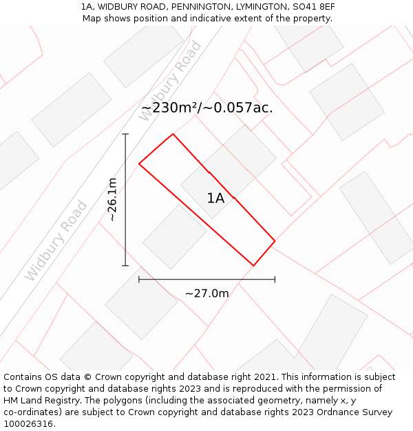1A, WIDBURY ROAD, PENNINGTON, LYMINGTON, SO41 8EF: Plot and title map