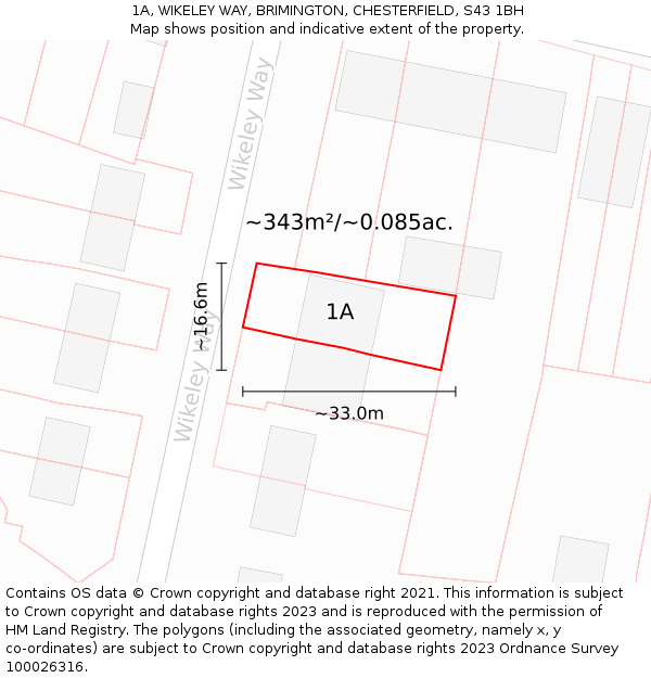 1A, WIKELEY WAY, BRIMINGTON, CHESTERFIELD, S43 1BH: Plot and title map