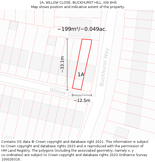 1A, WILLOW CLOSE, BUCKHURST HILL, IG9 6HS: Plot and title map