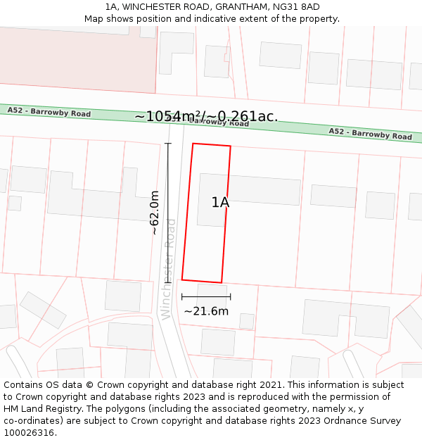 1A, WINCHESTER ROAD, GRANTHAM, NG31 8AD: Plot and title map