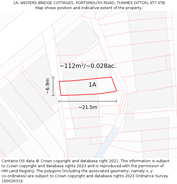 1A, WINTERS BRIDGE COTTAGES, PORTSMOUTH ROAD, THAMES DITTON, KT7 0TB: Plot and title map