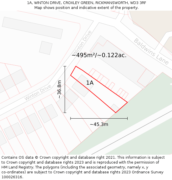 1A, WINTON DRIVE, CROXLEY GREEN, RICKMANSWORTH, WD3 3RF: Plot and title map