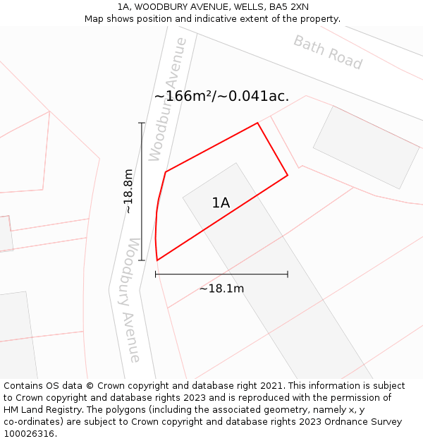 1A, WOODBURY AVENUE, WELLS, BA5 2XN: Plot and title map