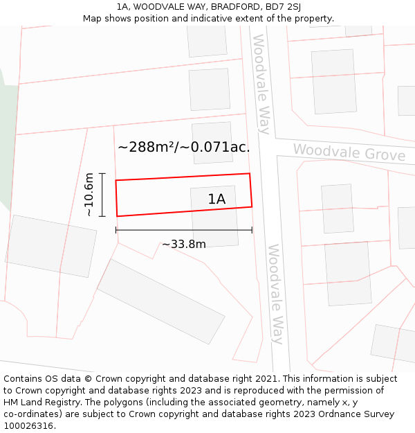 1A, WOODVALE WAY, BRADFORD, BD7 2SJ: Plot and title map