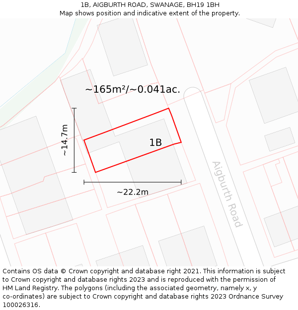 1B, AIGBURTH ROAD, SWANAGE, BH19 1BH: Plot and title map