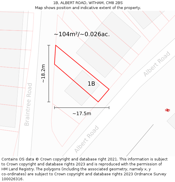 1B, ALBERT ROAD, WITHAM, CM8 2BS: Plot and title map