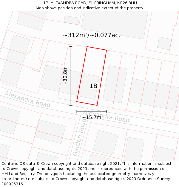 1B, ALEXANDRA ROAD, SHERINGHAM, NR26 8HU: Plot and title map