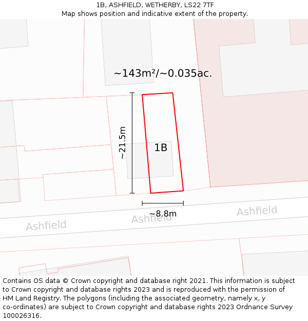 1B, ASHFIELD, WETHERBY, LS22 7TF: Plot and title map