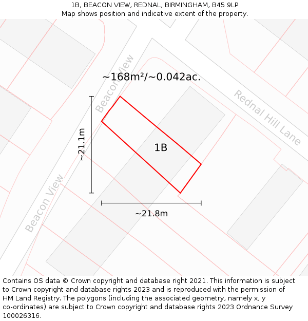 1B, BEACON VIEW, REDNAL, BIRMINGHAM, B45 9LP: Plot and title map