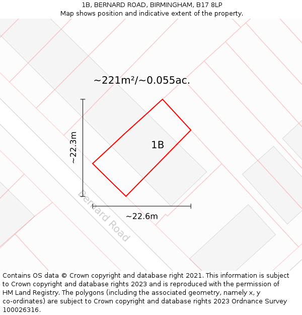 1B, BERNARD ROAD, BIRMINGHAM, B17 8LP: Plot and title map