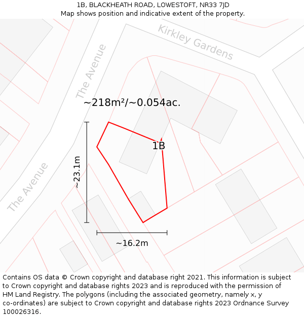 1B, BLACKHEATH ROAD, LOWESTOFT, NR33 7JD: Plot and title map