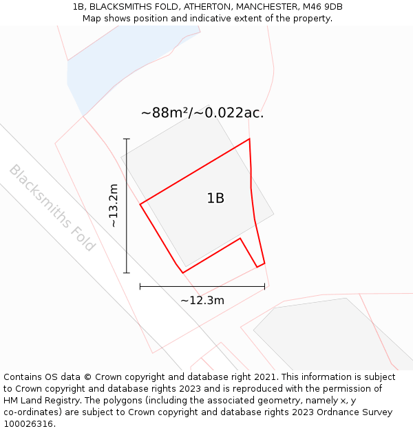 1B, BLACKSMITHS FOLD, ATHERTON, MANCHESTER, M46 9DB: Plot and title map