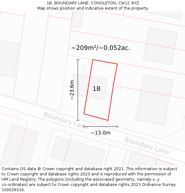 1B, BOUNDARY LANE, CONGLETON, CW12 3HZ: Plot and title map