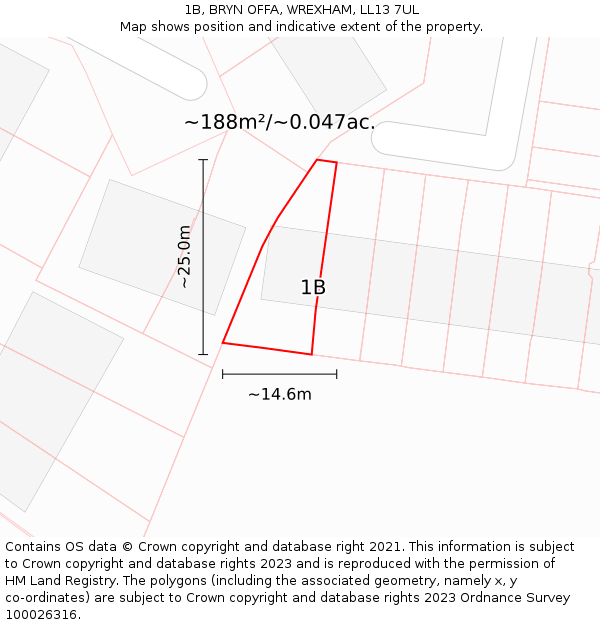 1B, BRYN OFFA, WREXHAM, LL13 7UL: Plot and title map