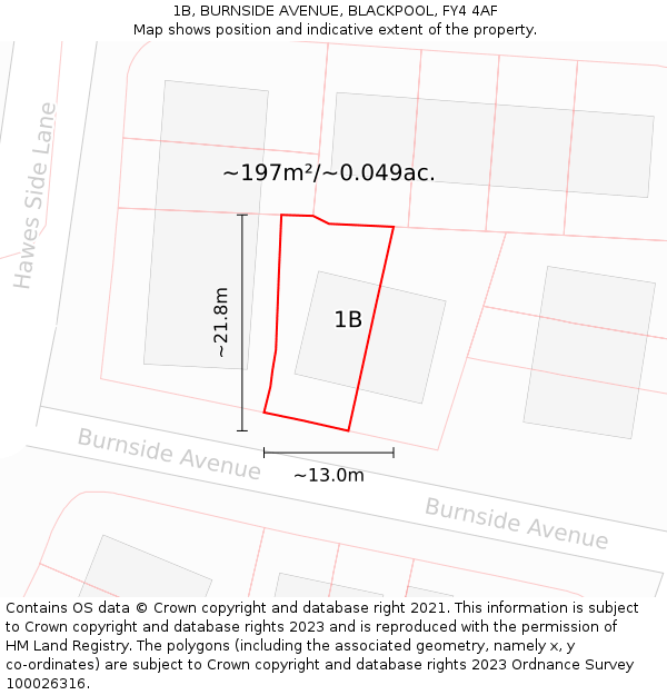 1B, BURNSIDE AVENUE, BLACKPOOL, FY4 4AF: Plot and title map