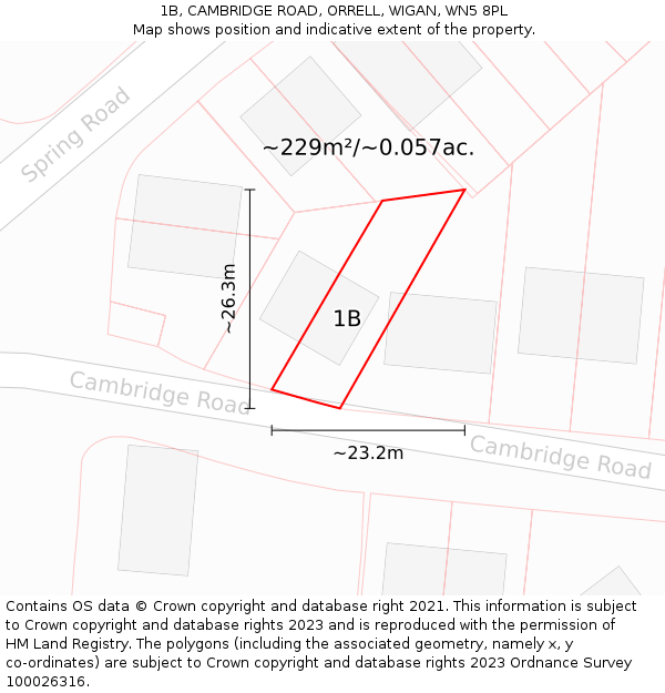 1B, CAMBRIDGE ROAD, ORRELL, WIGAN, WN5 8PL: Plot and title map