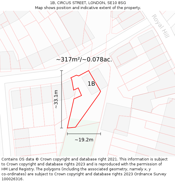 1B, CIRCUS STREET, LONDON, SE10 8SG: Plot and title map