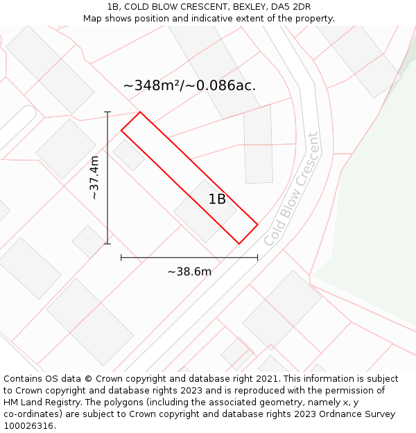1B, COLD BLOW CRESCENT, BEXLEY, DA5 2DR: Plot and title map