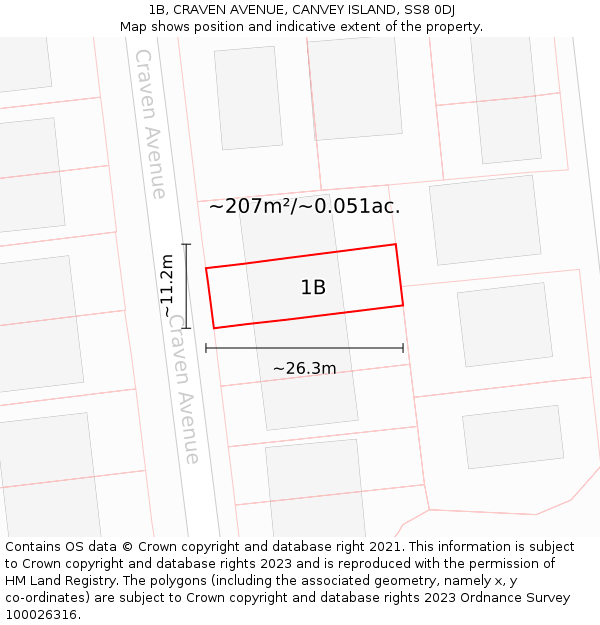 1B, CRAVEN AVENUE, CANVEY ISLAND, SS8 0DJ: Plot and title map