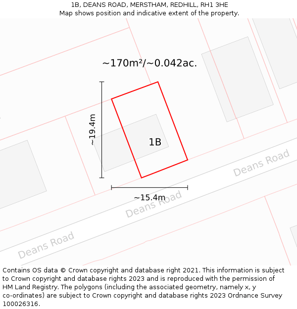 1B, DEANS ROAD, MERSTHAM, REDHILL, RH1 3HE: Plot and title map