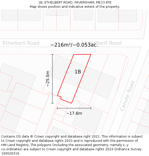 1B, ETHELBERT ROAD, FAVERSHAM, ME13 8TE: Plot and title map