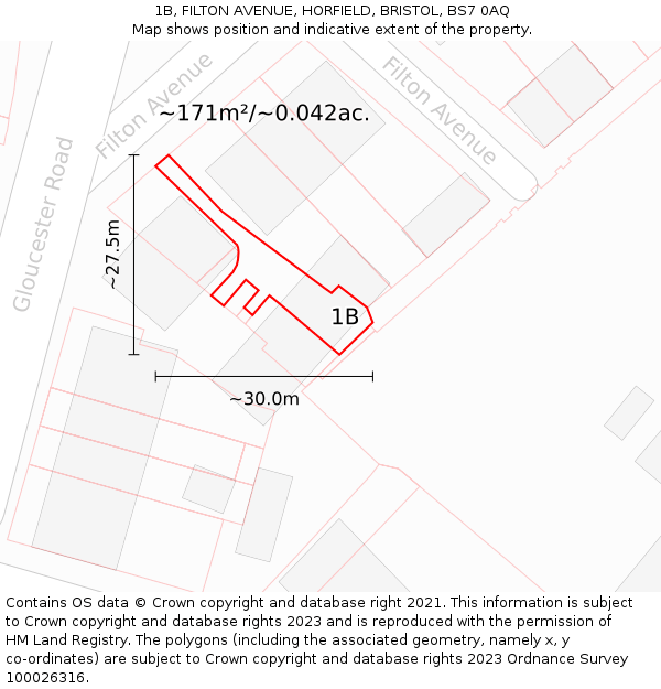 1B, FILTON AVENUE, HORFIELD, BRISTOL, BS7 0AQ: Plot and title map