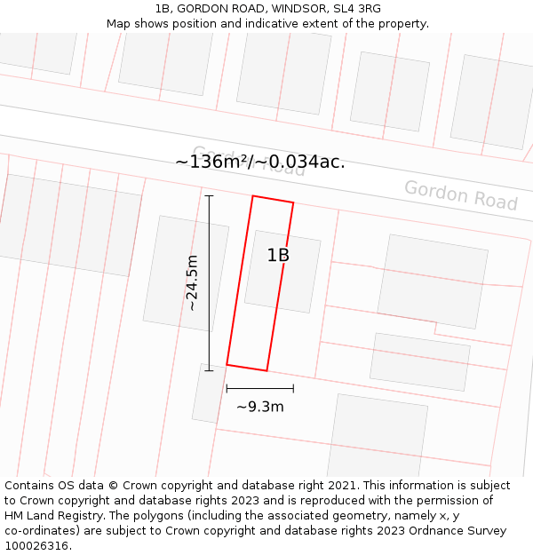 1B, GORDON ROAD, WINDSOR, SL4 3RG: Plot and title map