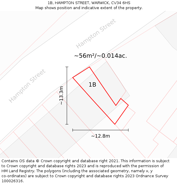 1B, HAMPTON STREET, WARWICK, CV34 6HS: Plot and title map