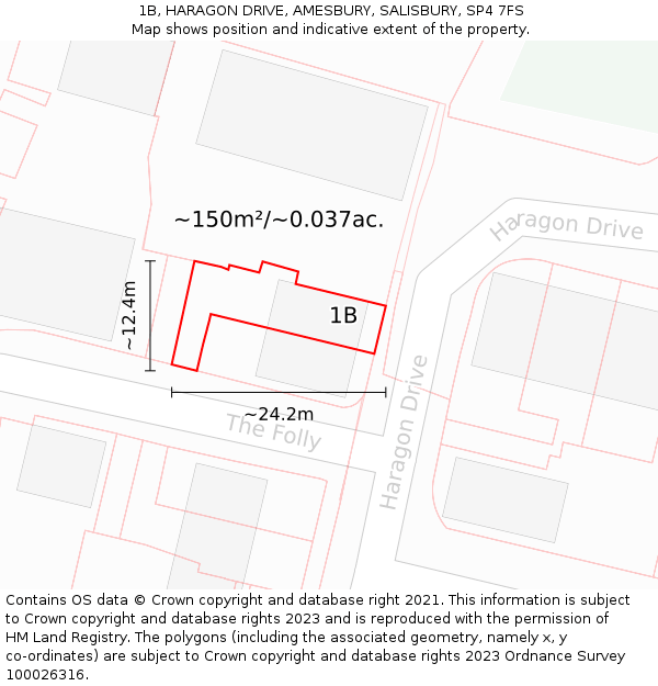 1B, HARAGON DRIVE, AMESBURY, SALISBURY, SP4 7FS: Plot and title map