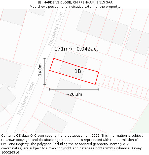 1B, HARDENS CLOSE, CHIPPENHAM, SN15 3AA: Plot and title map