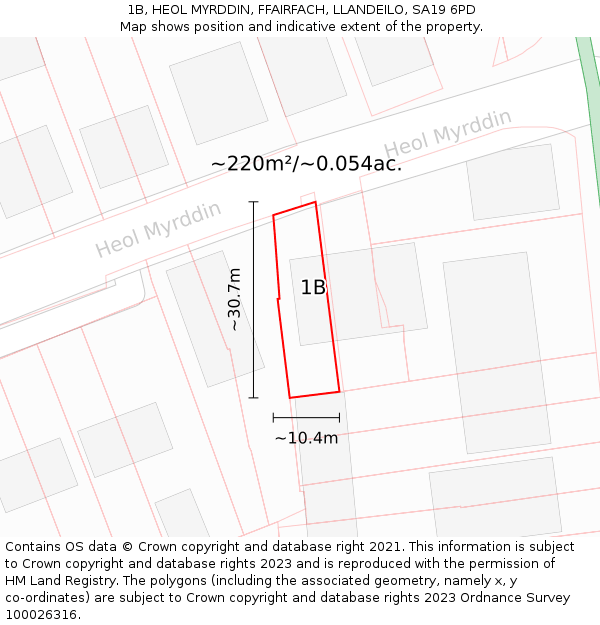 1B, HEOL MYRDDIN, FFAIRFACH, LLANDEILO, SA19 6PD: Plot and title map