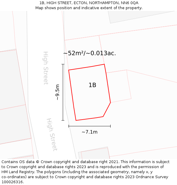 1B, HIGH STREET, ECTON, NORTHAMPTON, NN6 0QA: Plot and title map