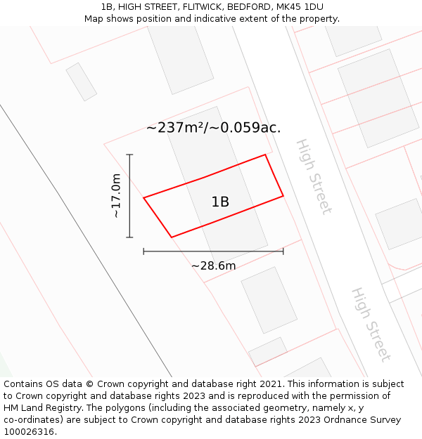 1B, HIGH STREET, FLITWICK, BEDFORD, MK45 1DU: Plot and title map