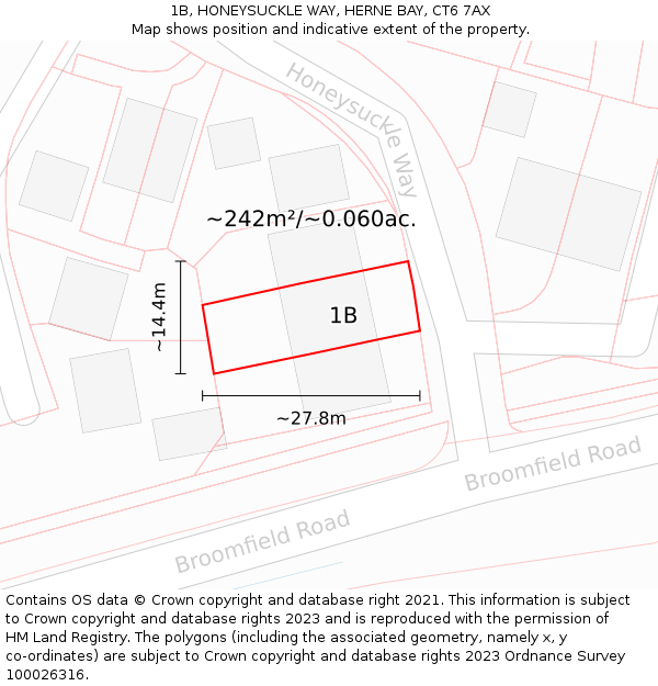 1B, HONEYSUCKLE WAY, HERNE BAY, CT6 7AX: Plot and title map
