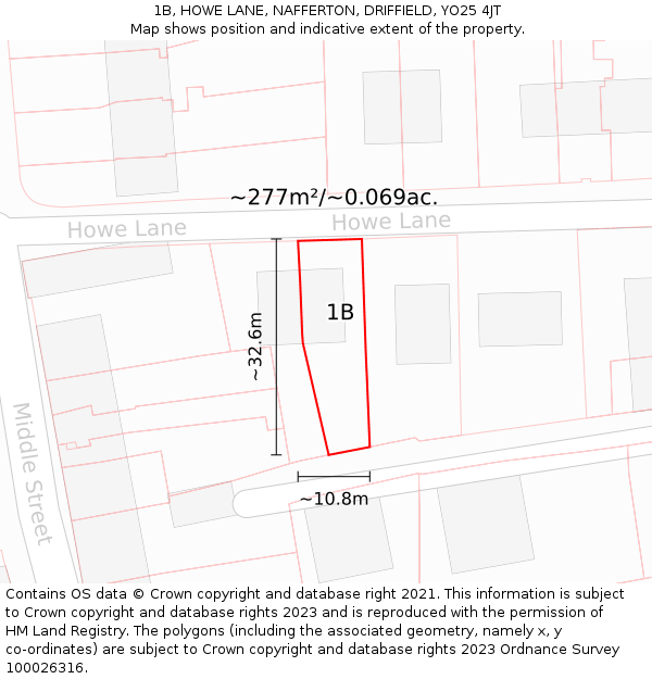 1B, HOWE LANE, NAFFERTON, DRIFFIELD, YO25 4JT: Plot and title map
