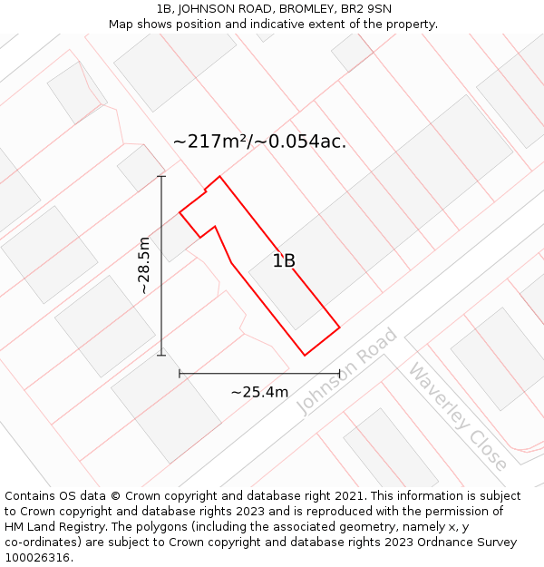 1B, JOHNSON ROAD, BROMLEY, BR2 9SN: Plot and title map