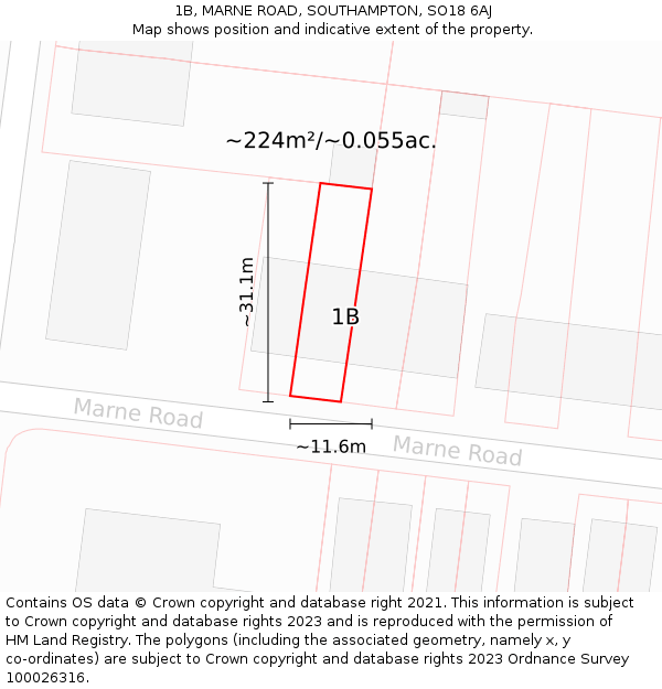 1B, MARNE ROAD, SOUTHAMPTON, SO18 6AJ: Plot and title map