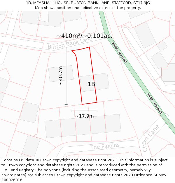 1B, MEASHALL HOUSE, BURTON BANK LANE, STAFFORD, ST17 9JG: Plot and title map