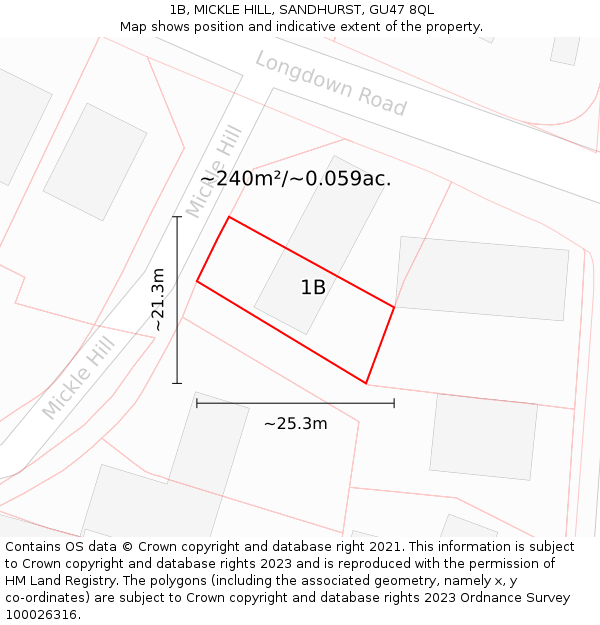 1B, MICKLE HILL, SANDHURST, GU47 8QL: Plot and title map