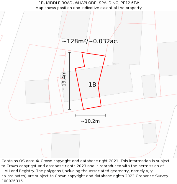 1B, MIDDLE ROAD, WHAPLODE, SPALDING, PE12 6TW: Plot and title map
