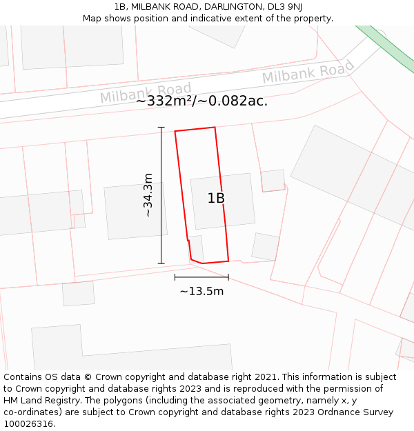 1B, MILBANK ROAD, DARLINGTON, DL3 9NJ: Plot and title map