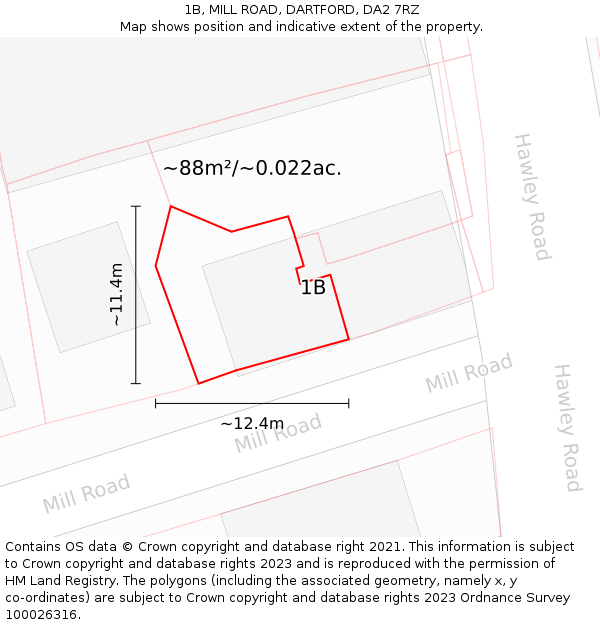 1B, MILL ROAD, DARTFORD, DA2 7RZ: Plot and title map