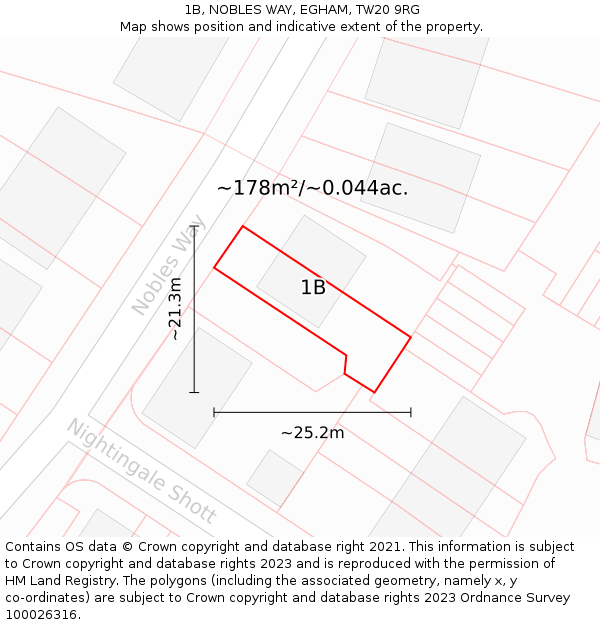 1B, NOBLES WAY, EGHAM, TW20 9RG: Plot and title map