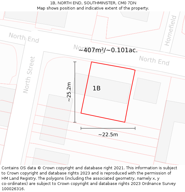 1B, NORTH END, SOUTHMINSTER, CM0 7DN: Plot and title map