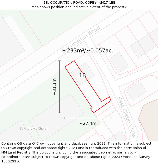 1B, OCCUPATION ROAD, CORBY, NN17 1EB: Plot and title map