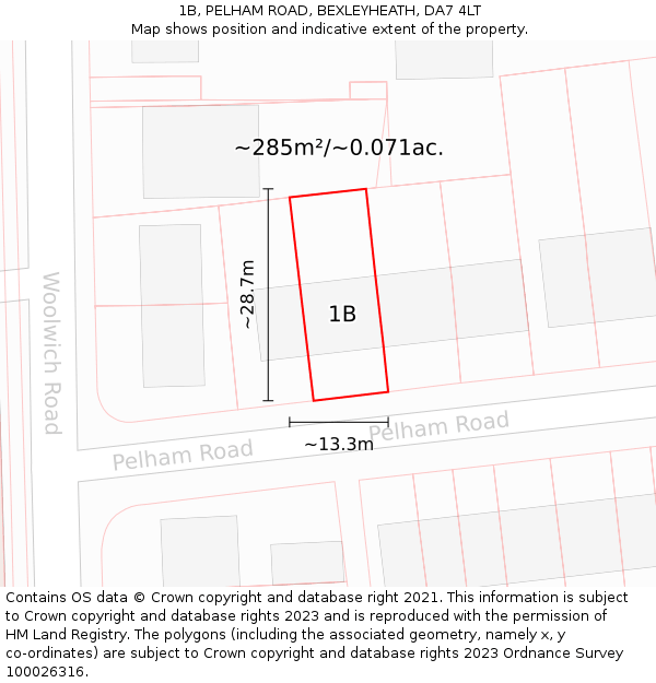 1B, PELHAM ROAD, BEXLEYHEATH, DA7 4LT: Plot and title map