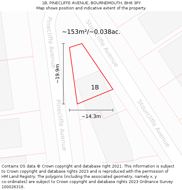 1B, PINECLIFFE AVENUE, BOURNEMOUTH, BH6 3PY: Plot and title map