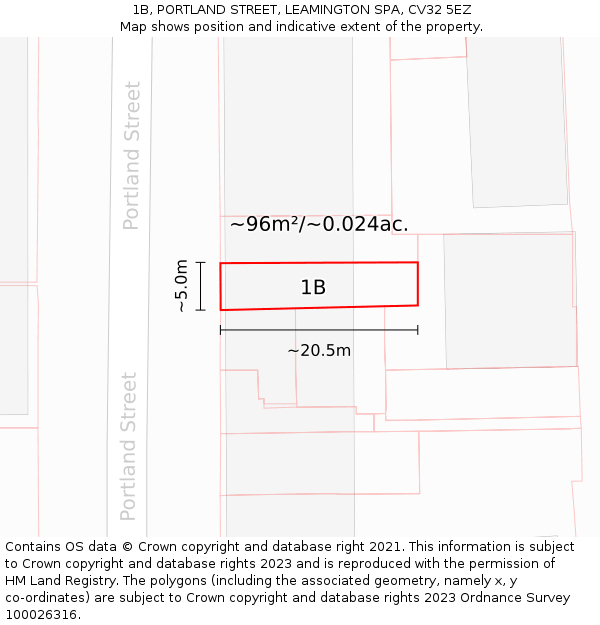 1B, PORTLAND STREET, LEAMINGTON SPA, CV32 5EZ: Plot and title map