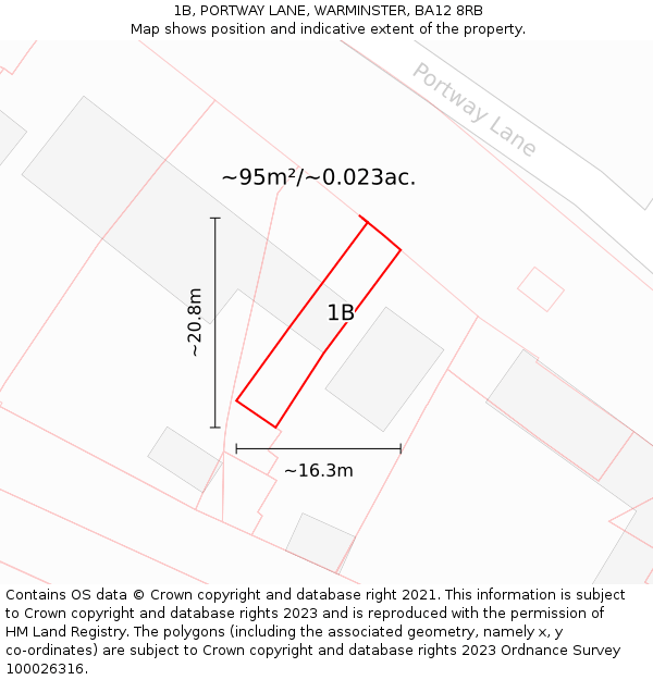 1B, PORTWAY LANE, WARMINSTER, BA12 8RB: Plot and title map