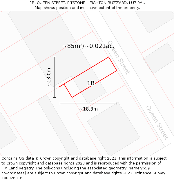 1B, QUEEN STREET, PITSTONE, LEIGHTON BUZZARD, LU7 9AU: Plot and title map